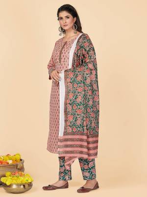 Peach Sequience Cotton Work Straight Stitche Kurta Pant With Dupatta 4