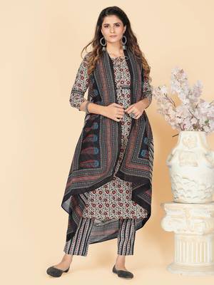 Beige Hand Work Cotton Straight Stitched Kurta Pant With Dupatta 2