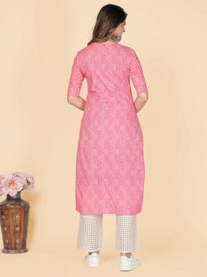 Pink Embroidered Cotton Anarkali Stitched Kurta 3