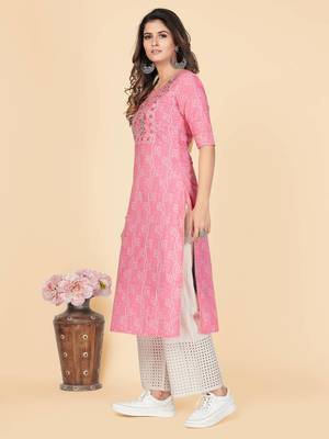 Pink Embroidered Cotton Anarkali Stitched Kurta 5