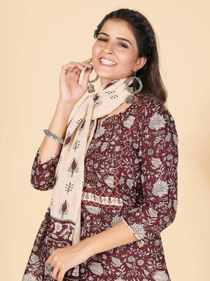 Wine Embroidered Cotton Straight Stitched Kurta Pant With Dupatta 6