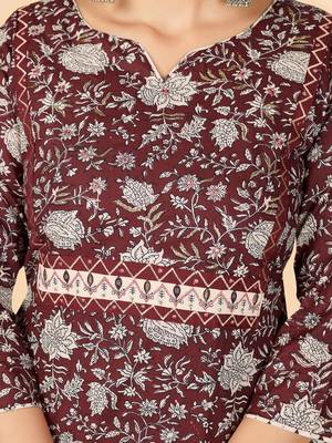 Wine Embroidered Cotton Straight Stitched Kurta Pant With Dupatta 7