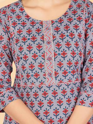 Lavender Embroidered Cotton Straight Stitched Kurta Pant With Dupatta 7