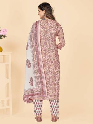 Peach Embroidered Cotton Straight Stitched Kurta Pant With Dupatta 3