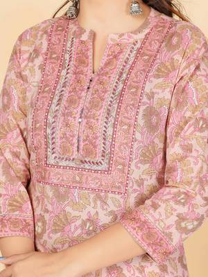 Peach Embroidered Cotton Straight Stitched Kurta Pant With Dupatta 7