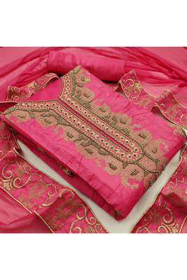 Dark-pink embroidered chanderi salwar 3