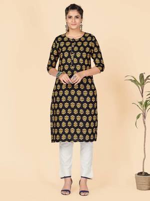 Black Printed Rayon Straight Stitched Kurta 1