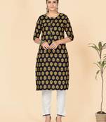 Black Printed Rayon Straight Stitched Kurta