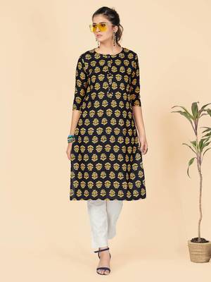 Black Printed Rayon Straight Stitched Kurta 2