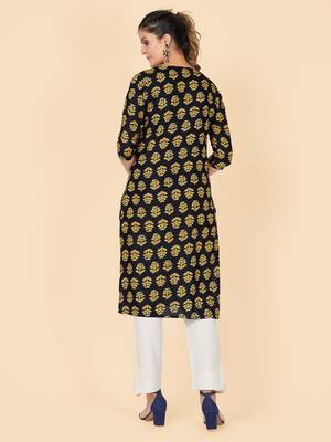 Black Printed Rayon Straight Stitched Kurta 3