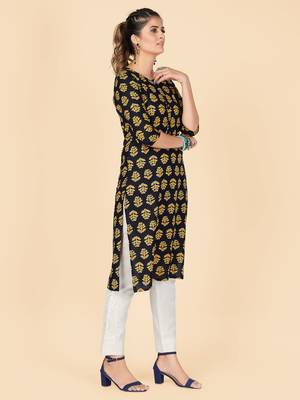Black Printed Rayon Straight Stitched Kurta 5