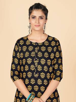 Black Printed Rayon Straight Stitched Kurta 6