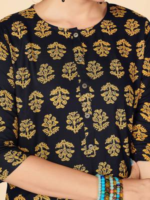 Black Printed Rayon Straight Stitched Kurta 7