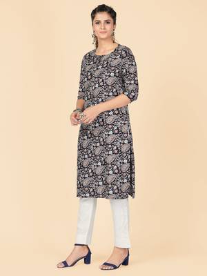 Black Printed Rayon Straight Stitched Kurta 1