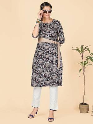Black Printed Rayon Straight Stitched Kurta 2