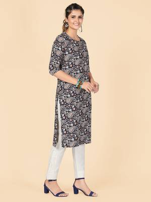 Black Printed Rayon Straight Stitched Kurta 5