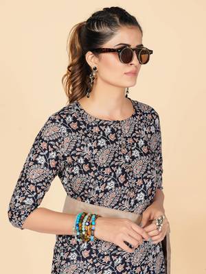 Black Printed Rayon Straight Stitched Kurta 6