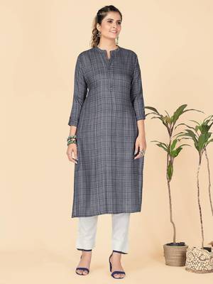 Grey Printed Rayon Straight Stitched Kurta 1