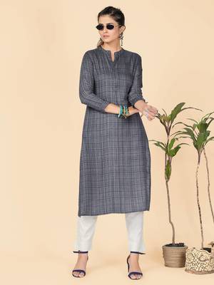 Grey Printed Rayon Straight Stitched Kurta 2