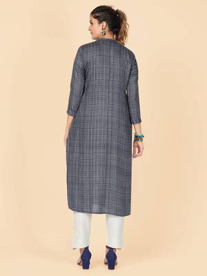 Grey Printed Rayon Straight Stitched Kurta 3