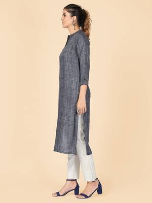 Grey Printed Rayon Straight Stitched Kurta 4