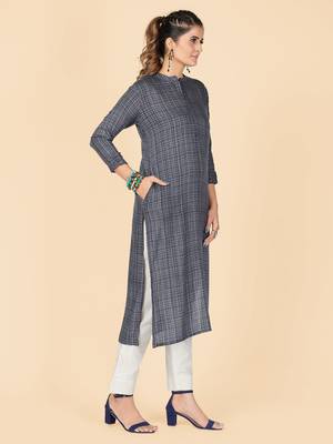 Grey Printed Rayon Straight Stitched Kurta 5