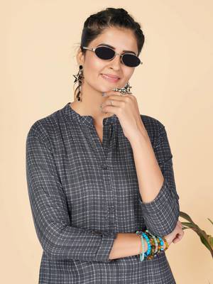 Grey Printed Rayon Straight Stitched Kurta 6