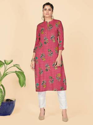 Pink Printed Rayon Straight Stitched Kurta 1