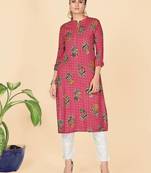 Pink Printed Rayon Straight Stitched Kurta