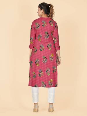 Pink Printed Rayon Straight Stitched Kurta 3
