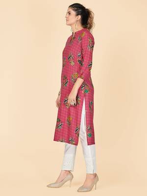 Pink Printed Rayon Straight Stitched Kurta 4