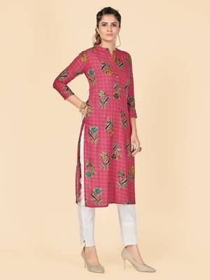 Pink Printed Rayon Straight Stitched Kurta 5