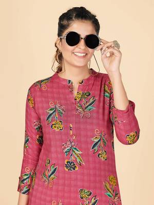 Pink Printed Rayon Straight Stitched Kurta 6