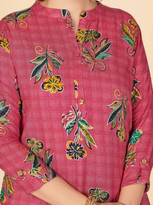 Pink Printed Rayon Straight Stitched Kurta 7