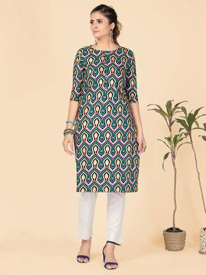 Aqua Printed Rayon Straight Stitched Kurta 1
