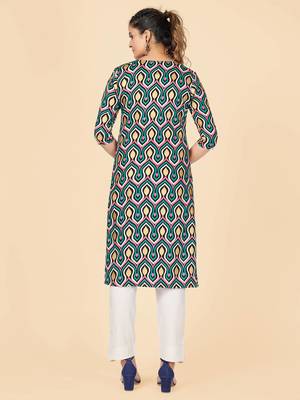 Aqua Printed Rayon Straight Stitched Kurta 3