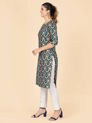 Aqua Printed Rayon Straight Stitched Kurta 4