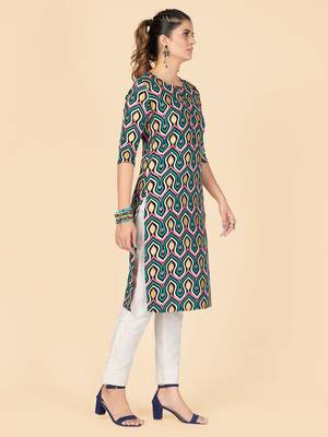 Aqua Printed Rayon Straight Stitched Kurta 5