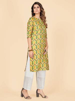 Yellow Foil Print Rayon Straight Stitched Kurta 5