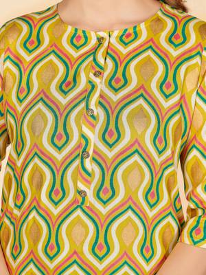 Yellow Foil Print Rayon Straight Stitched Kurta 7