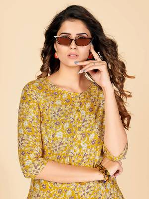 Yellow Floral Print Rayon Straight Stitched Kurta 6