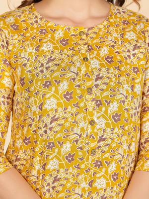 Yellow Floral Print Rayon Straight Stitched Kurta 7