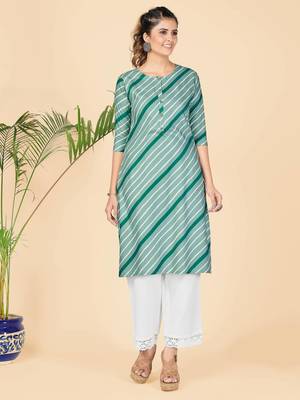 See Green Printed Rayon Straight Stitched Kurta 1