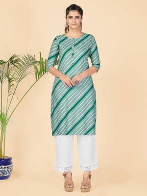 See Green Printed Rayon Straight Stitched Kurta 2