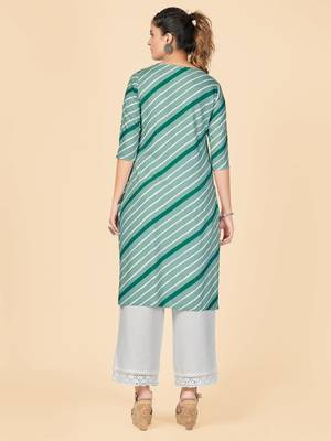 See Green Printed Rayon Straight Stitched Kurta 3