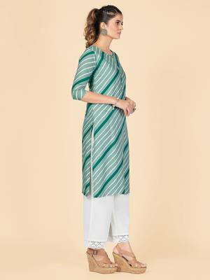 See Green Printed Rayon Straight Stitched Kurta 4