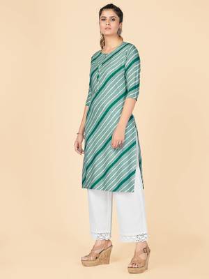 See Green Printed Rayon Straight Stitched Kurta 5