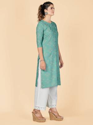 Turquoise Printed Rayon Straight Stitched Kurta 4