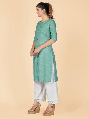 Turquoise Printed Rayon Straight Stitched Kurta 5