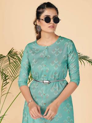 Turquoise Printed Rayon Straight Stitched Kurta 6
